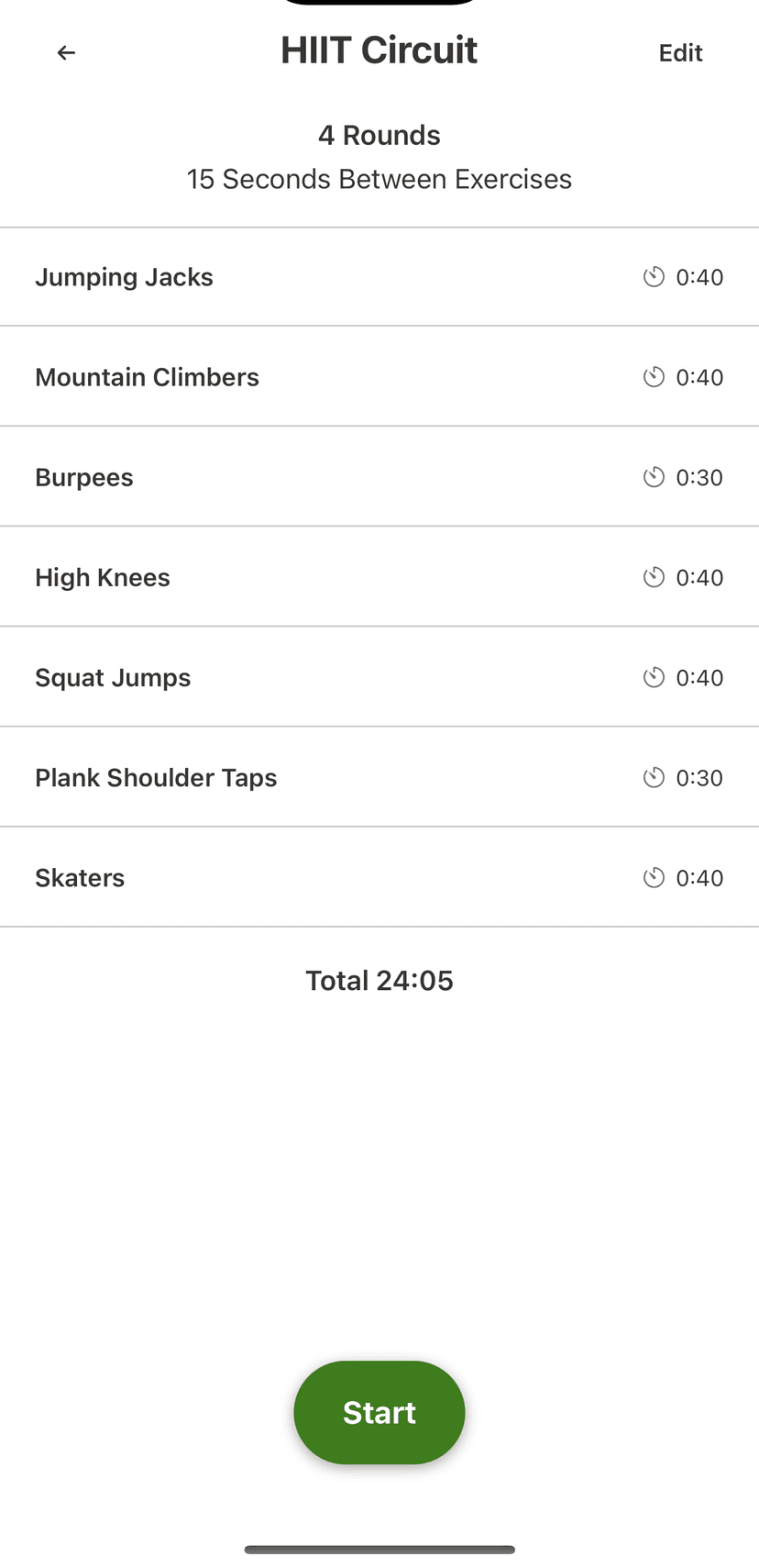 Workout preview
