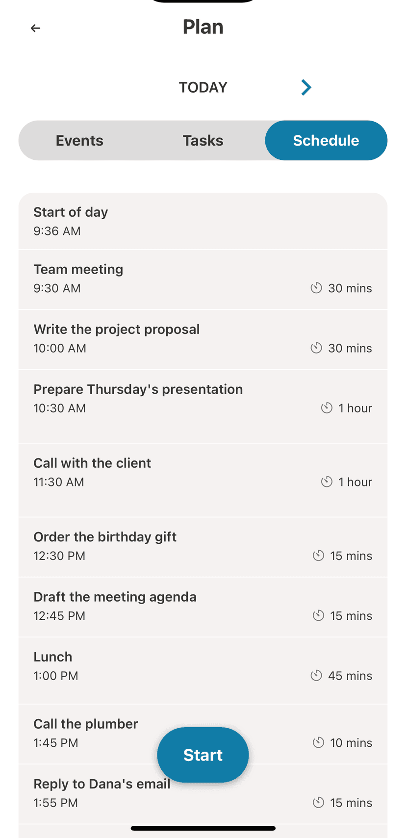 Planning the day